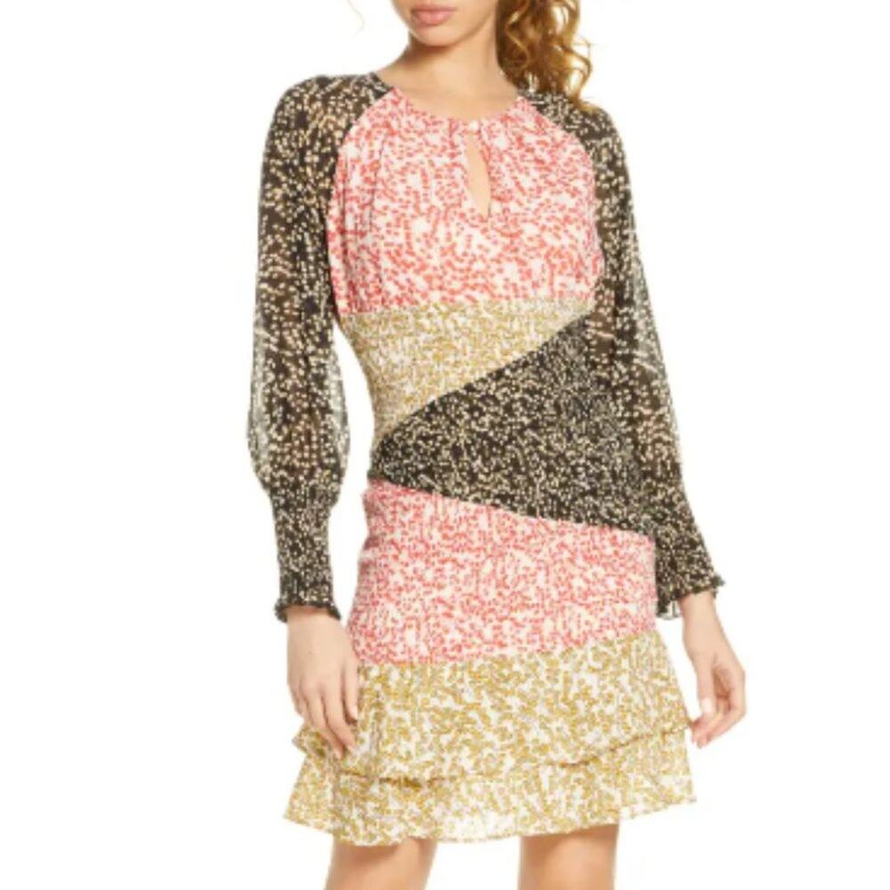 Foxiedox Romilly Mixed Print Long Sleeve Smocked Minidress NWT Size Small